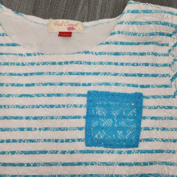 Red Camel Girls White Blue Pocket Lace Long Sleeve Blouse Top XL Shirt - Picture 4 of 6